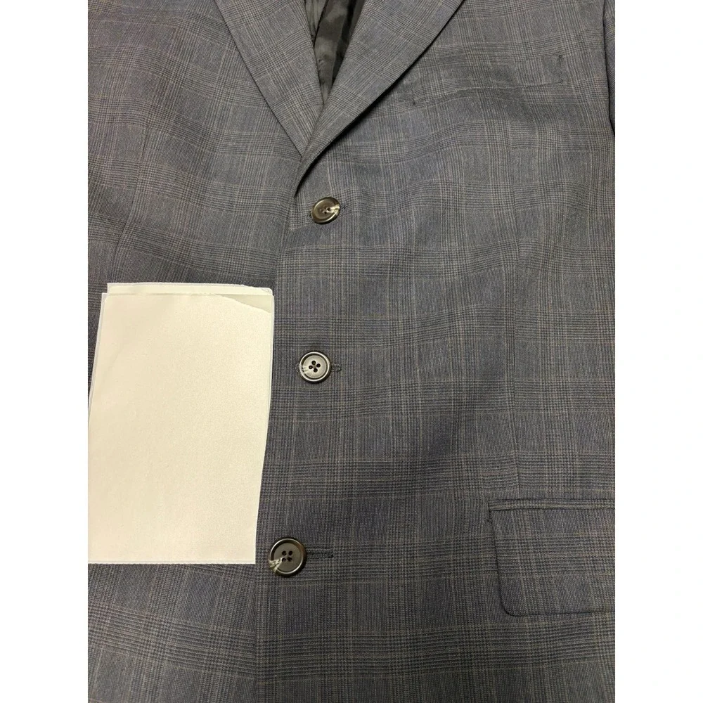 Ralph Lauren Mens 42L Wool Cashmere Glen Plaid Blazer Blue Grey Made in Canada